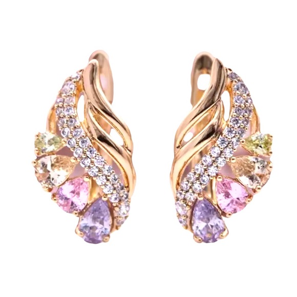 Multicolored Water Drop Cubic Zircon Rose Gold Plated Earrings by Grathia Cero - Picture 2 of 6